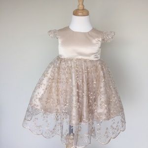 Bespoke Baby Girl Holiday Gold Beige Dress